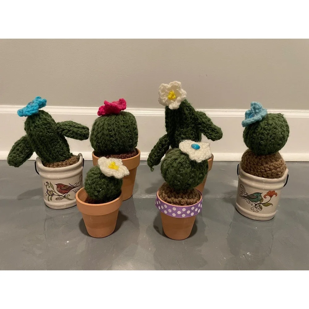 Handmade Crochet Cactus Succulent Set of 6 Potted Yarn Plants Decor‎ Multi Color